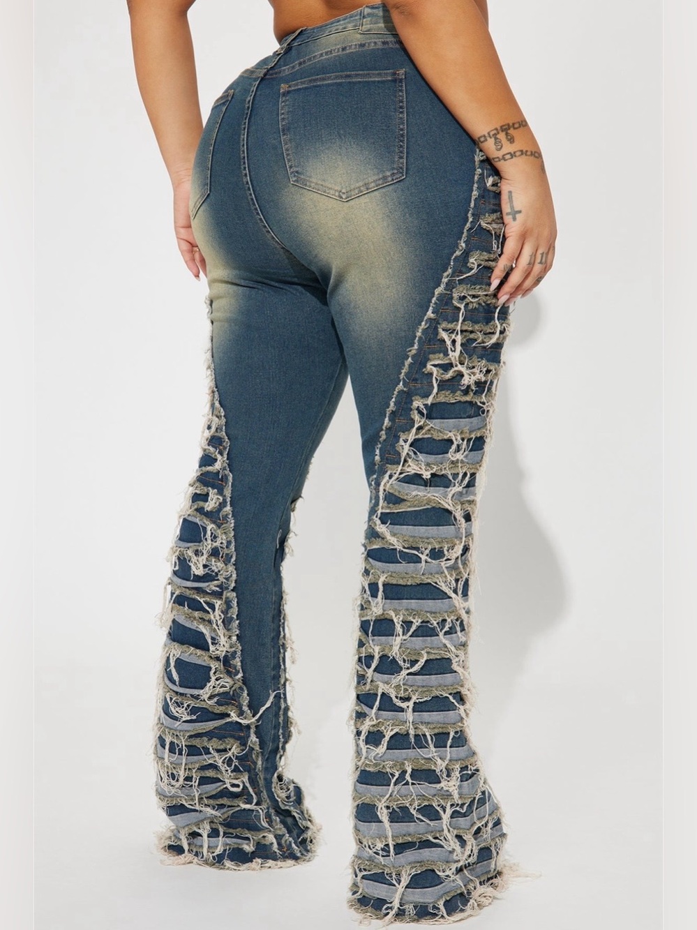 Brand New Tinted Shredded Flare Jeans Size 15